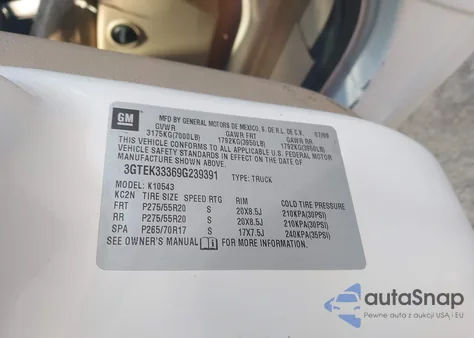 2009 GMC Sierra 1500 Slt z USA, uszkodzony, nr VIN 3GTEK33369G239391